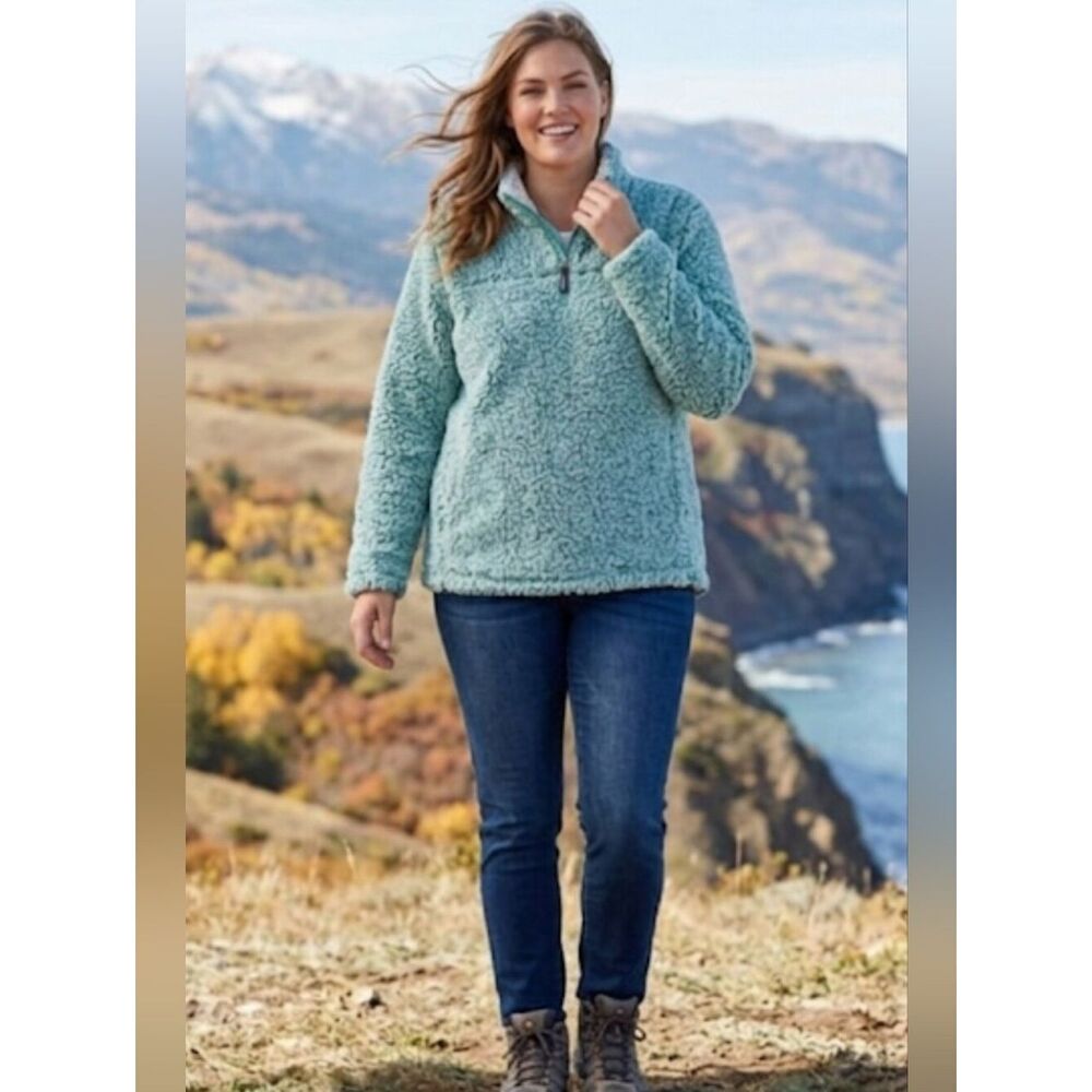 Copper Key Faux Sherpa Pullover Sz 14 Junior Green